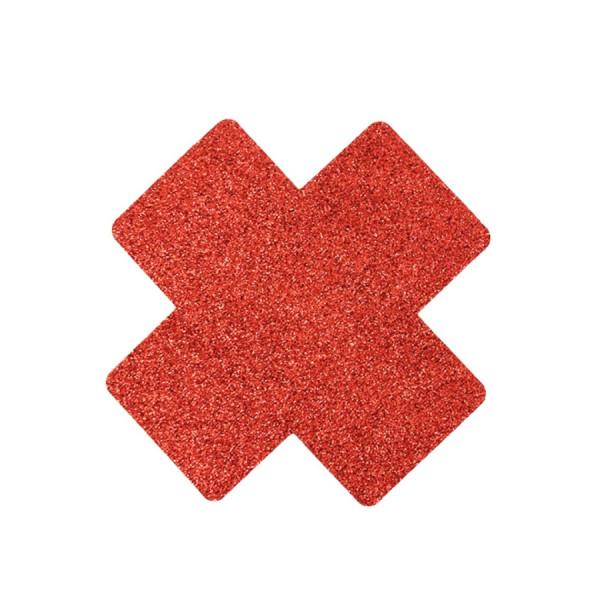 Paire de cache tétons adhésifs croix pailletée rouge 